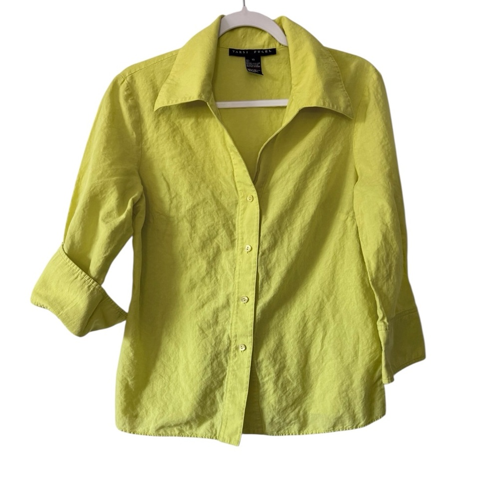 Yansi Fugel women’s 10 button down 3/4 sleeve bright yellow blouse
